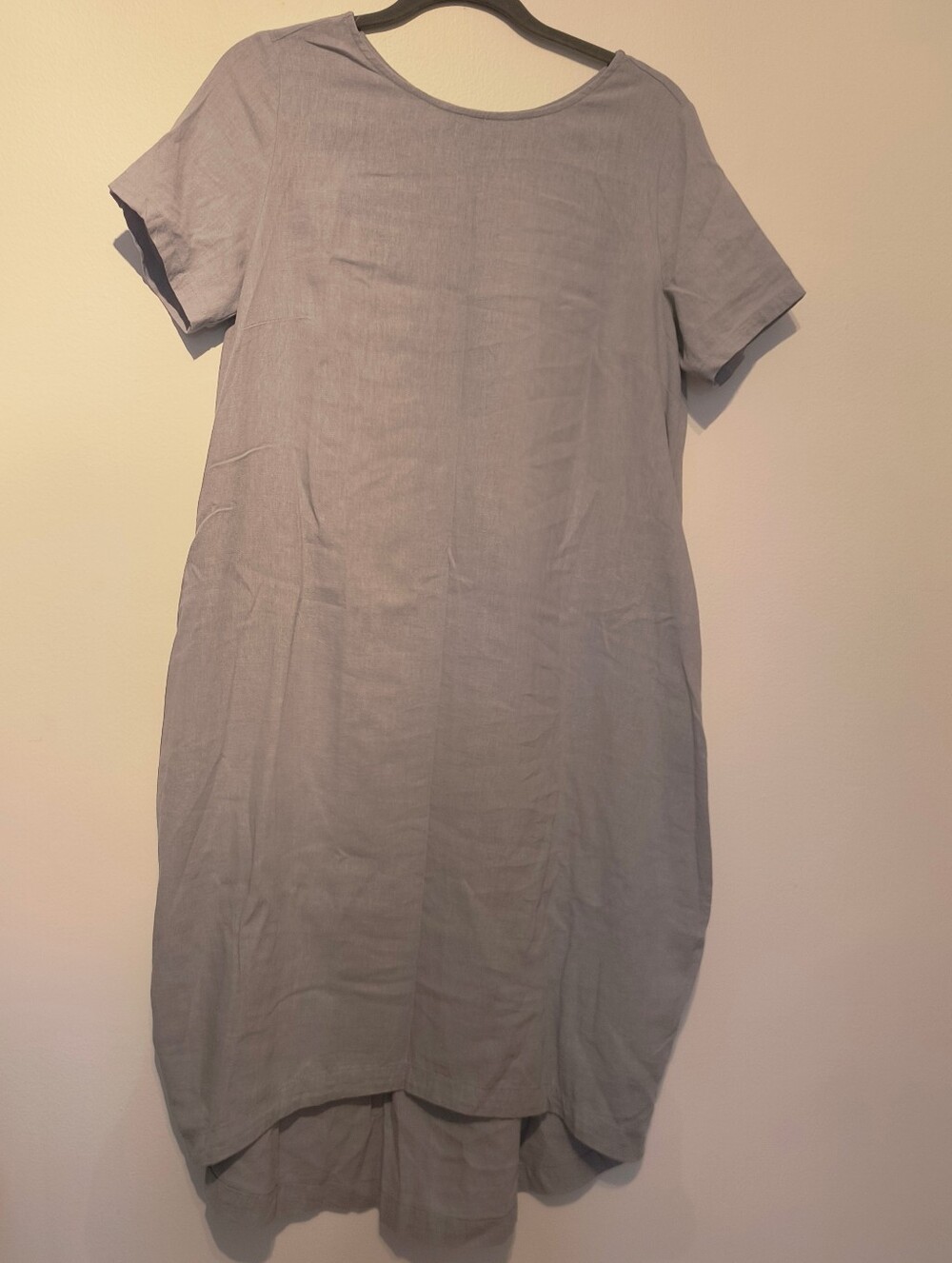 Simple Light Gray Linen-mix Short-Sleeve Shift Dress